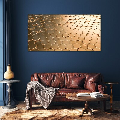 Gold hexagons on glass Glass art print
