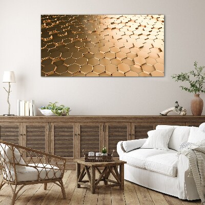 Gold hexagons on glass Glass art print
