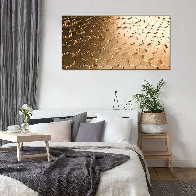 Gold hexagons on glass Glass art print