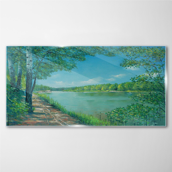 A peaceful path by the water Glass art print