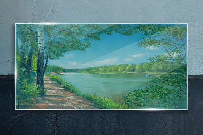A peaceful path by the water Glass art print