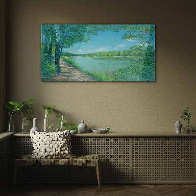 A peaceful path by the water Glass art print
