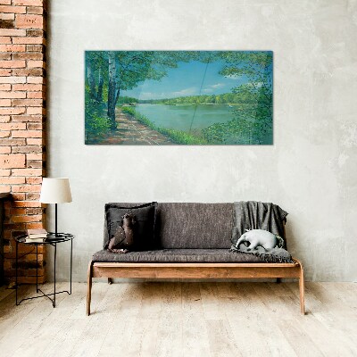 A peaceful path by the water Glass art print