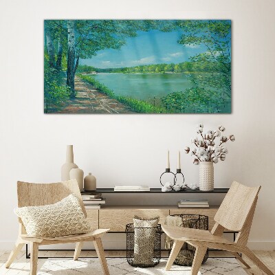 A peaceful path by the water Glass art print