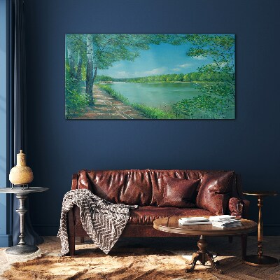 A peaceful path by the water Glass art print