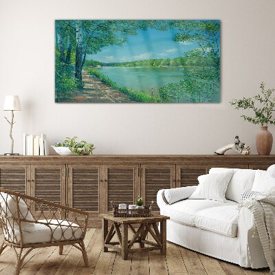 A peaceful path by the water Glass art print