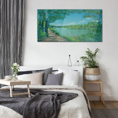 A peaceful path by the water Glass art print