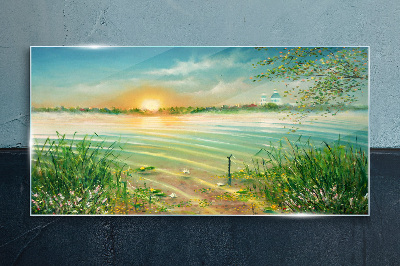 A quiet morning by the lake Wall art on glass