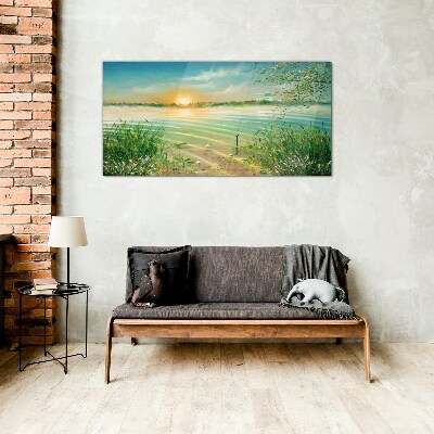 A quiet morning by the lake Wall art on glass