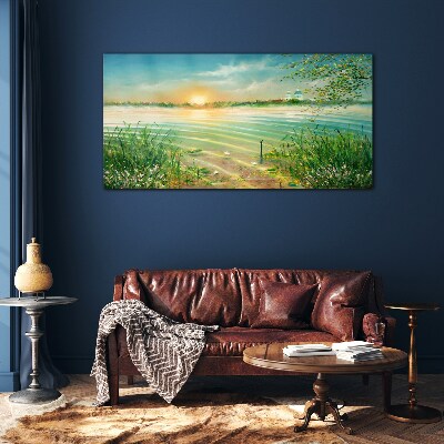 A quiet morning by the lake Wall art on glass