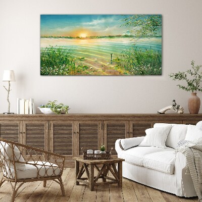 A quiet morning by the lake Wall art on glass