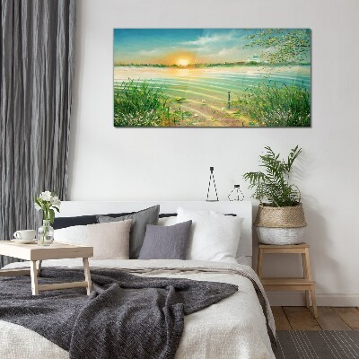 A quiet morning by the lake Wall art on glass