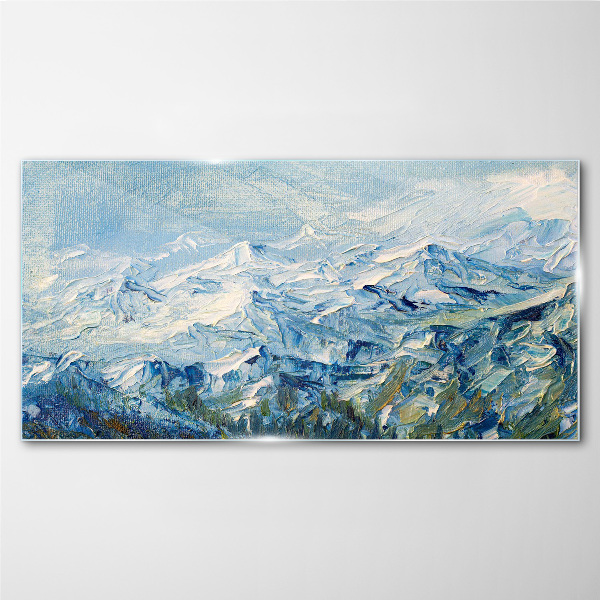 Mountain landscape in shades of blue Glass art print