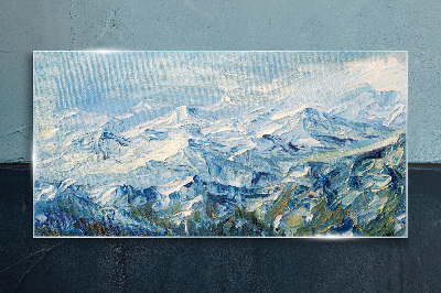 Mountain landscape in shades of blue Glass art print