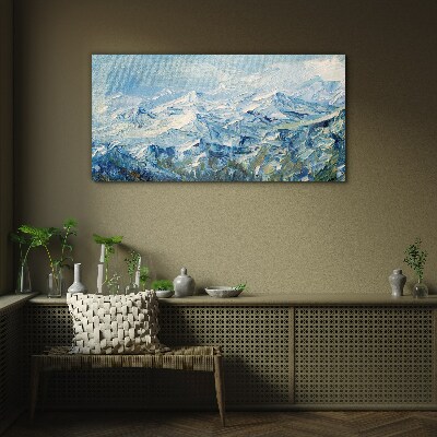 Mountain landscape in shades of blue Glass art print