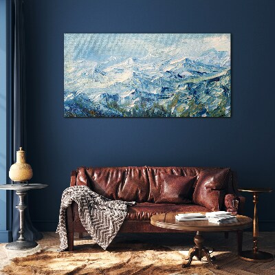 Mountain landscape in shades of blue Glass art print