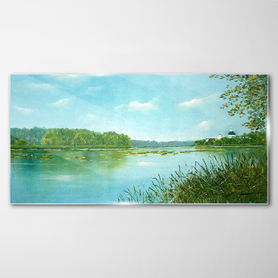 A peaceful landscape by the water Wall art on glass