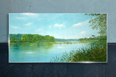 A peaceful landscape by the water Wall art on glass