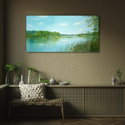 A peaceful landscape by the water Wall art on glass