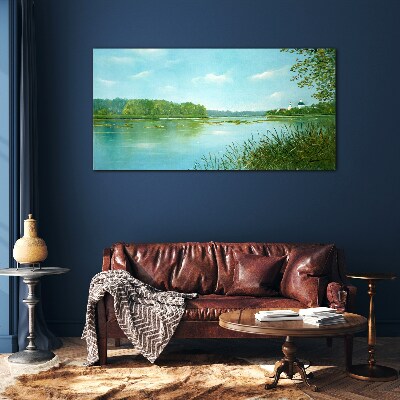 A peaceful landscape by the water Wall art on glass