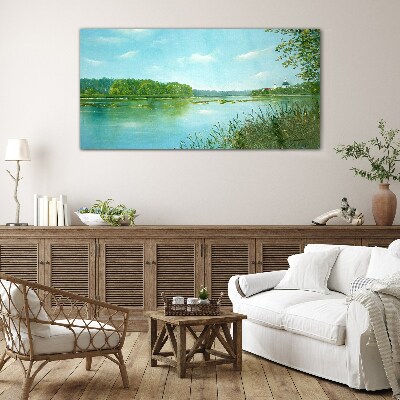 A peaceful landscape by the water Wall art on glass
