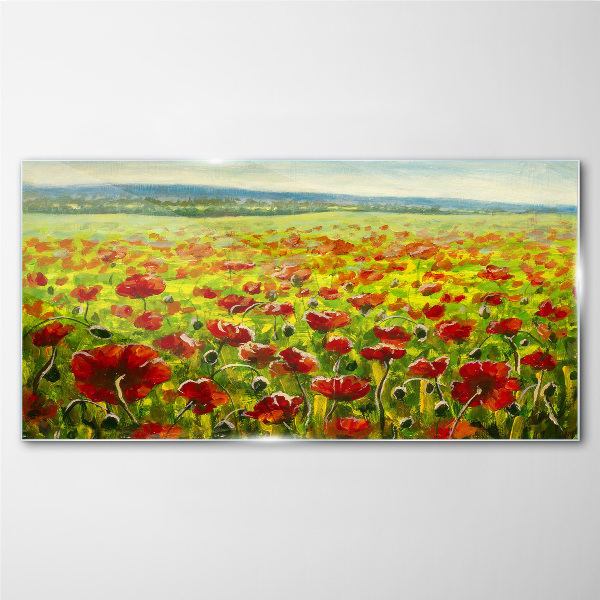 A field of poppies in the sun Wall art on glass