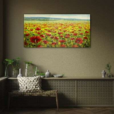 A field of poppies in the sun Wall art on glass
