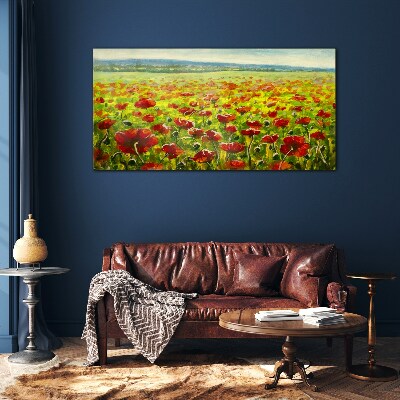 A field of poppies in the sun Wall art on glass