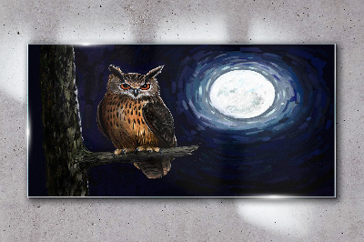 Tree branch night owl moon Glass Wall Art