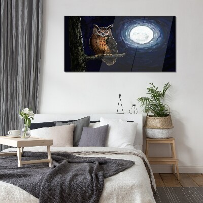 Tree branch night owl moon Glass Wall Art