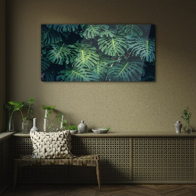 Tropical Green in Monstera Leaves Wall art on glass