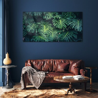 Tropical Green in Monstera Leaves Wall art on glass