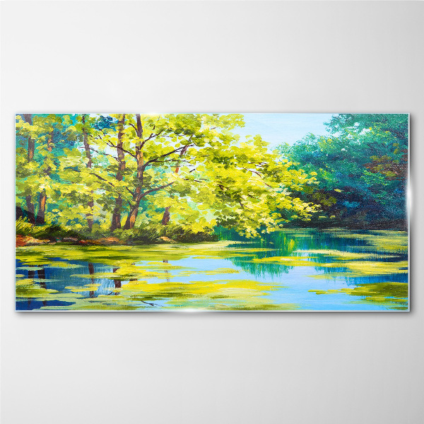Summer scenery by the lake Glass art print