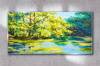 Summer scenery by the lake Glass art print