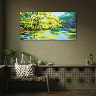 Summer scenery by the lake Glass art print