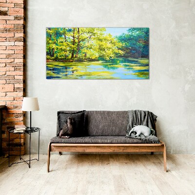 Summer scenery by the lake Glass art print