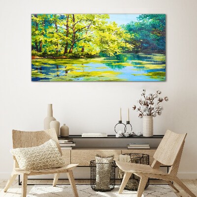 Summer scenery by the lake Glass art print