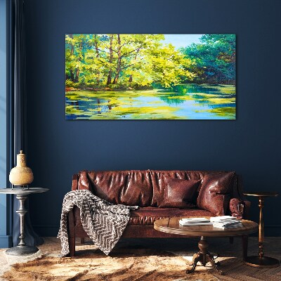 Summer scenery by the lake Glass art print