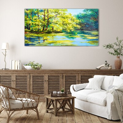 Summer scenery by the lake Glass art print