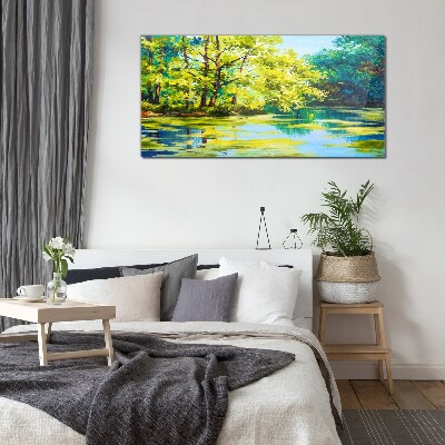 Summer scenery by the lake Glass art print