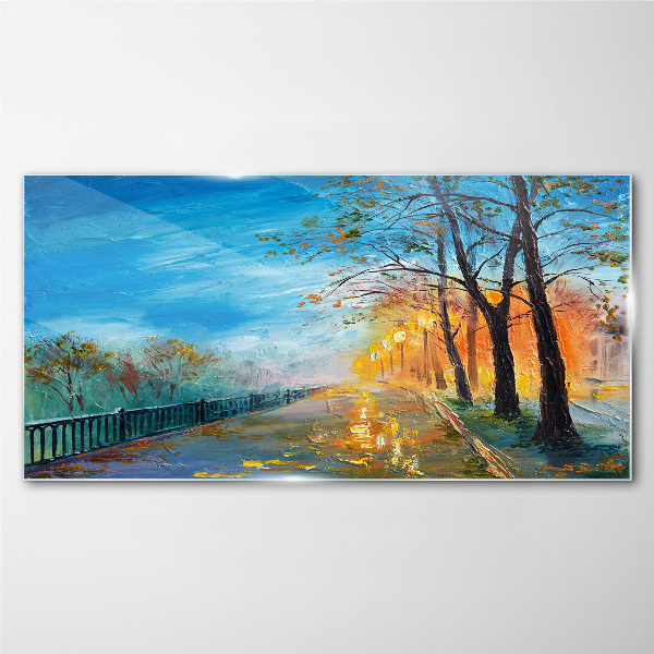 Autumn alley in the sunshine Wall art on glass