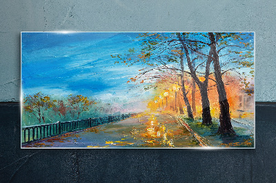 Autumn alley in the sunshine Wall art on glass