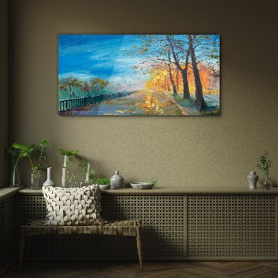 Autumn alley in the sunshine Wall art on glass