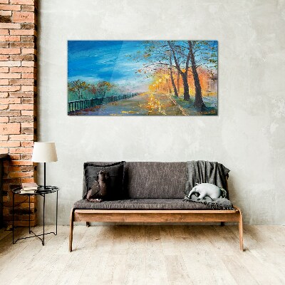 Autumn alley in the sunshine Wall art on glass
