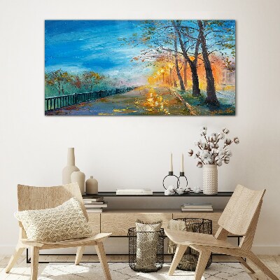 Autumn alley in the sunshine Wall art on glass