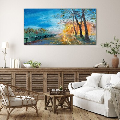 Autumn alley in the sunshine Wall art on glass