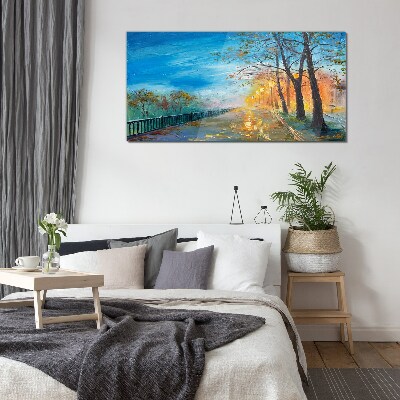 Autumn alley in the sunshine Wall art on glass