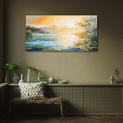 Morning calm by the river Glass art print