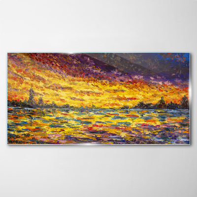 Golden hour at the lake Glass art print