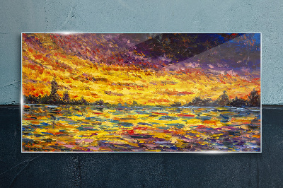 Golden hour at the lake Glass art print